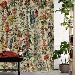 Waterproof Vintage Flower Print Shower Curtain with 12 Hooks