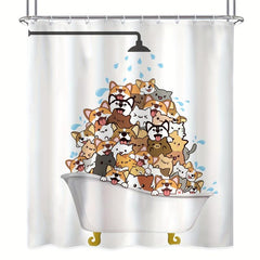 Cat Pattern Shower Curtain Waterproof Polyester Bath Curtain