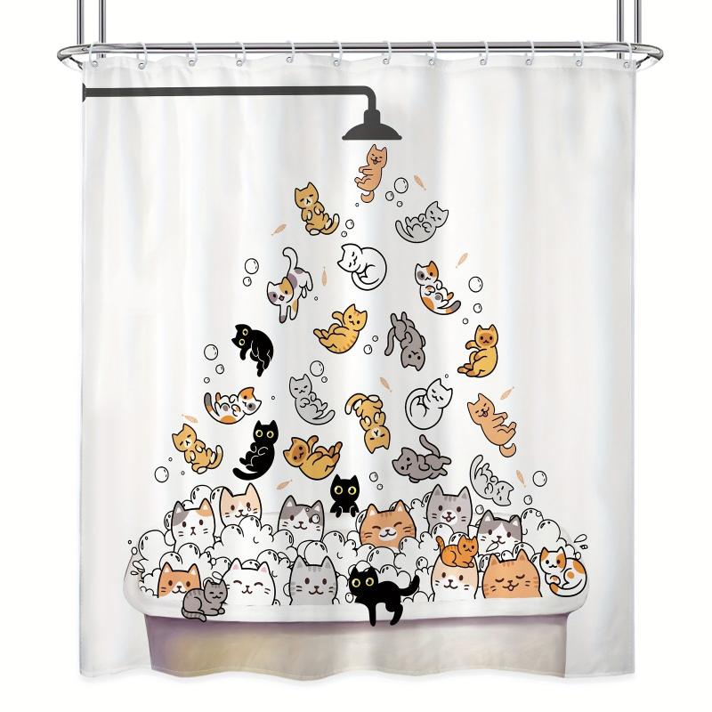 Cat Pattern Shower Curtain Waterproof Polyester Bath Curtain