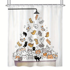 Cat Pattern Shower Curtain Waterproof Polyester Bath Curtain