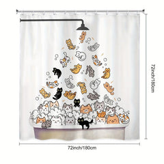 Cat Pattern Shower Curtain Waterproof Polyester Bath Curtain