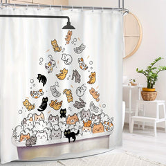 Cat Pattern Shower Curtain Waterproof Polyester Bath Curtain