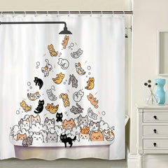 Cat Pattern Shower Curtain Waterproof Polyester Bath Curtain