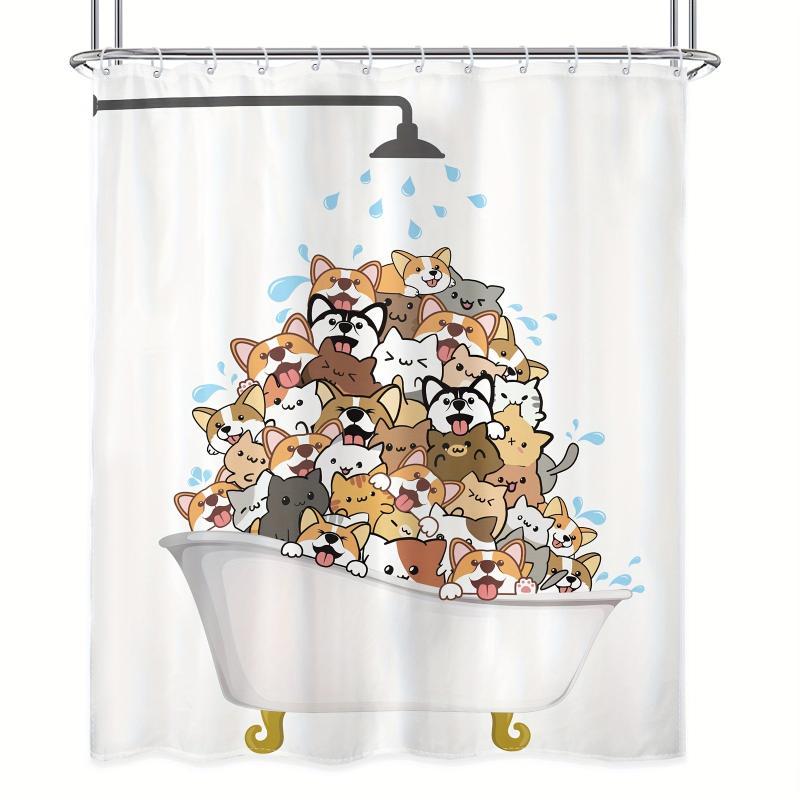 Cat Pattern Shower Curtain Waterproof Polyester Bath Curtain