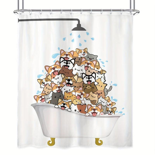 Cat Pattern Shower Curtain Waterproof Polyester Bath Curtain
