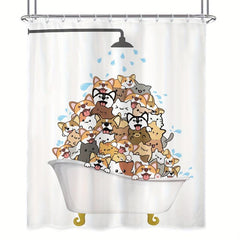 Cat Pattern Shower Curtain Waterproof Polyester Bath Curtain