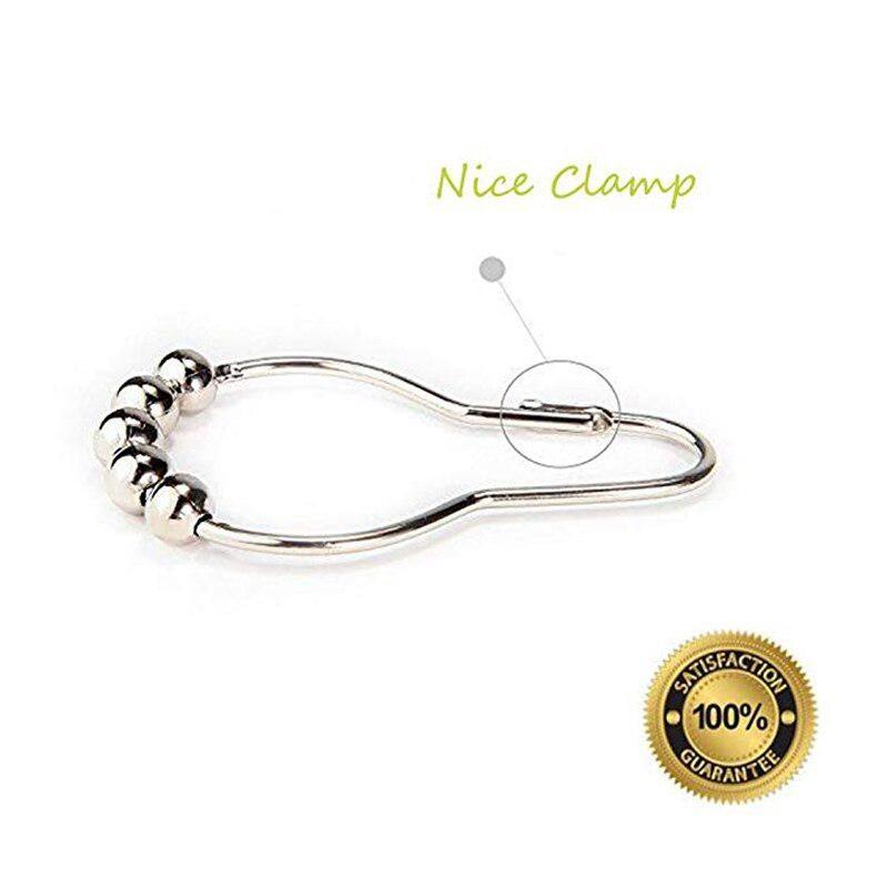 12pcs Rustproof Shower Curtain Rings Hooks 5 Roller Ball Curtain Accessories