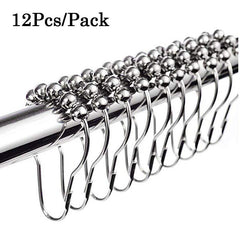 12pcs Rustproof Shower Curtain Rings Hooks 5 Roller Ball Curtain Accessories