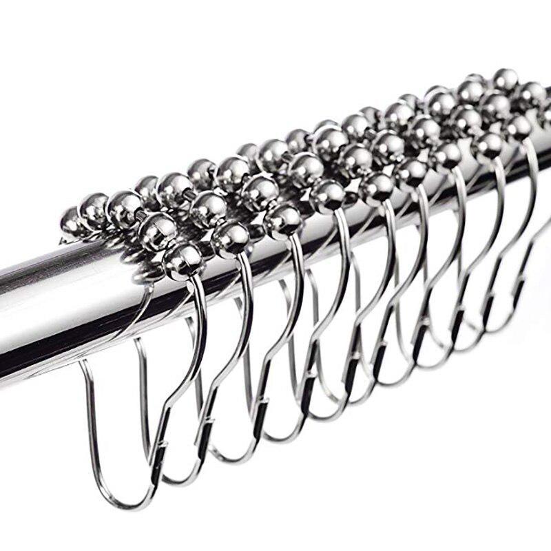 12pcs Rustproof Shower Curtain Rings Hooks 5 Roller Ball Curtain Accessories