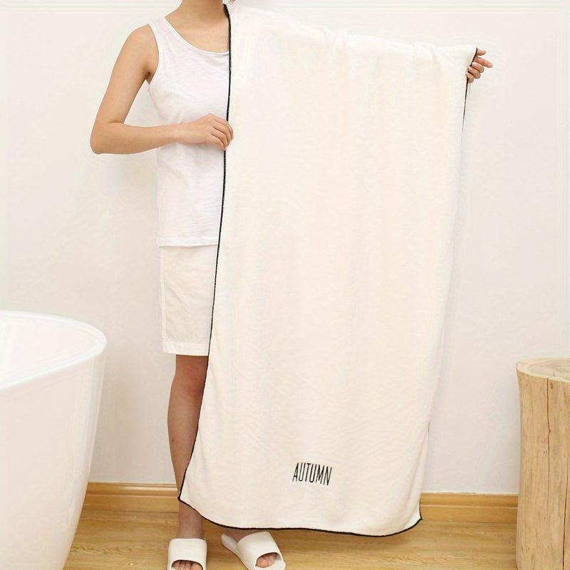 Soft Coral Velvet Embroidered Bath Towel - Absorbent Towel for Home, Gym, Pool