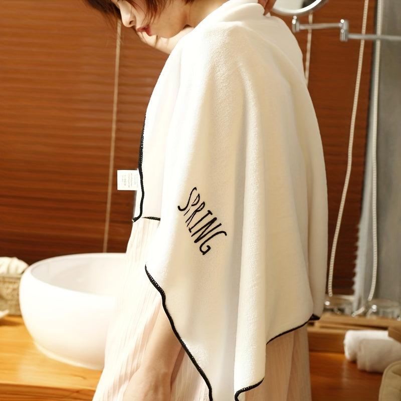Soft Coral Velvet Embroidered Bath Towel - Absorbent Towel for Home, Gym, Pool
