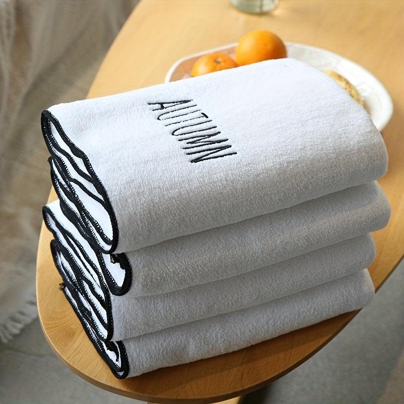 Soft Coral Velvet Embroidered Bath Towel - Absorbent Towel for Home, Gym, Pool