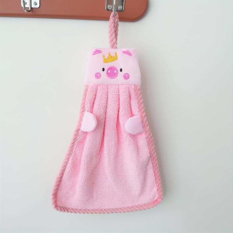 Coral Fleece Pig Pattern Hanging Towel Soft and Absorbent