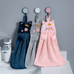 Coral Fleece Pig Pattern Hanging Towel Soft and Absorbent