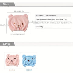 Bear Shape Hair Towel Cap Absorbent Quick Dry Bathroom Shower Essential