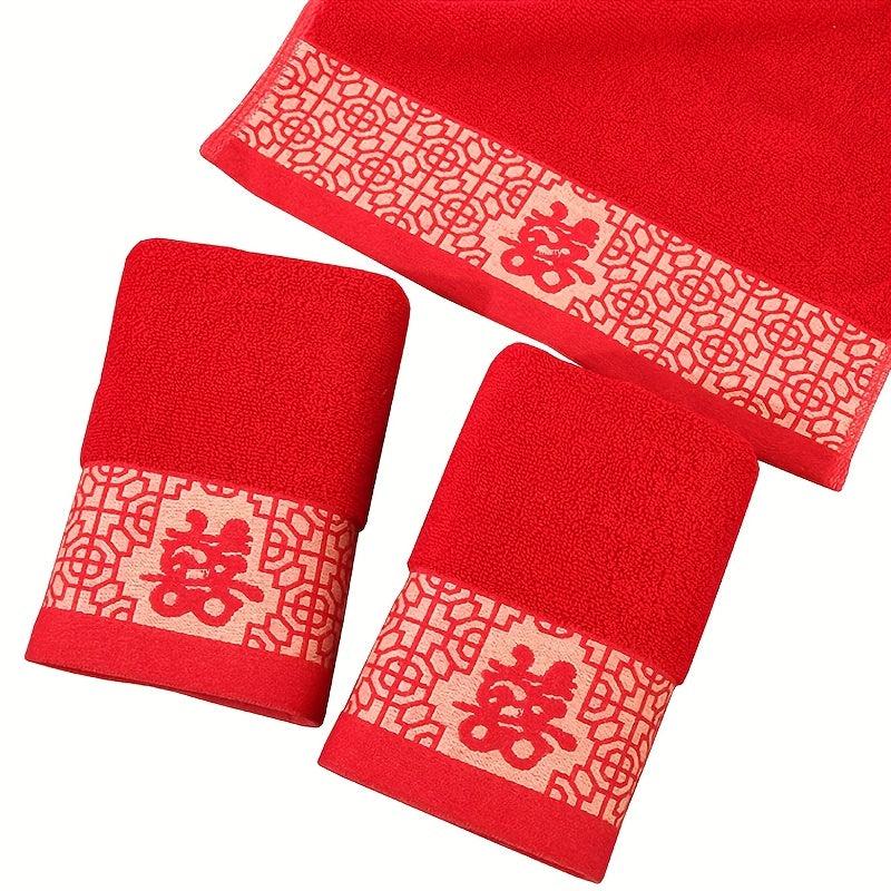 2pcs Red Towels Wedding Party Embroidered Face Towel