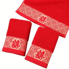 2pcs Red Towels Wedding Party Embroidered Face Towel