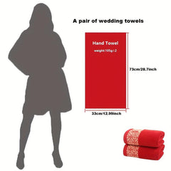 2pcs Red Towels Wedding Party Embroidered Face Towel