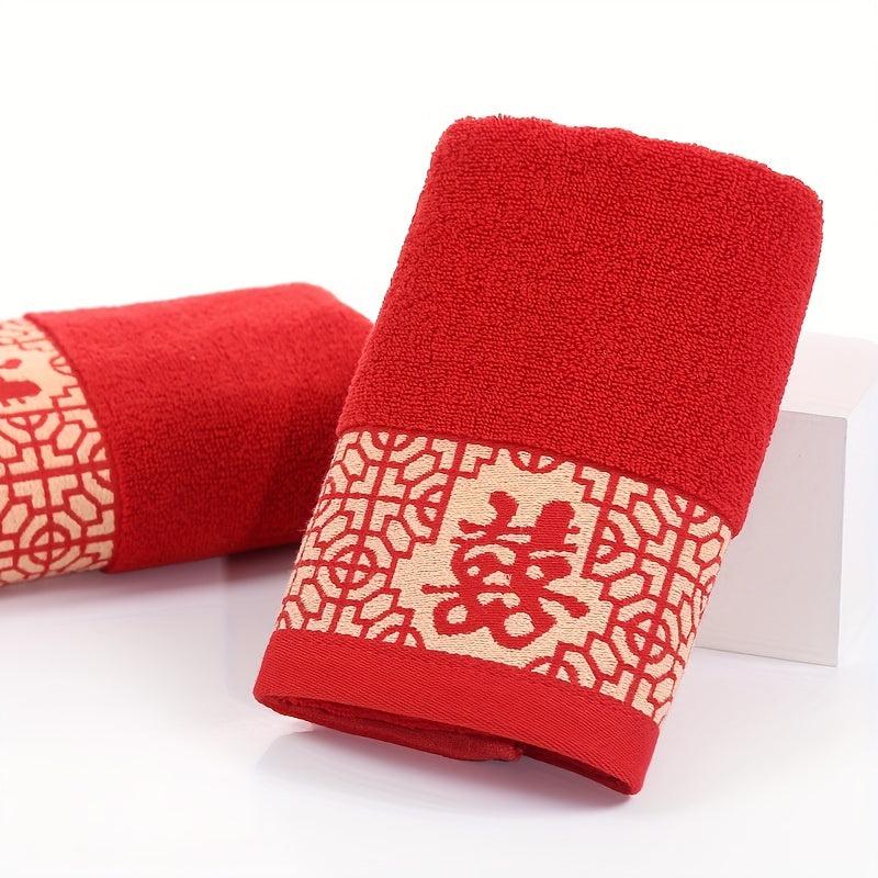 2pcs Red Towels Wedding Party Embroidered Face Towel