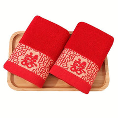2pcs Red Towels Wedding Party Embroidered Face Towel