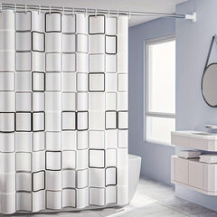 Modern Plaid Shower Curtain with Waterproof Stylish Hooks