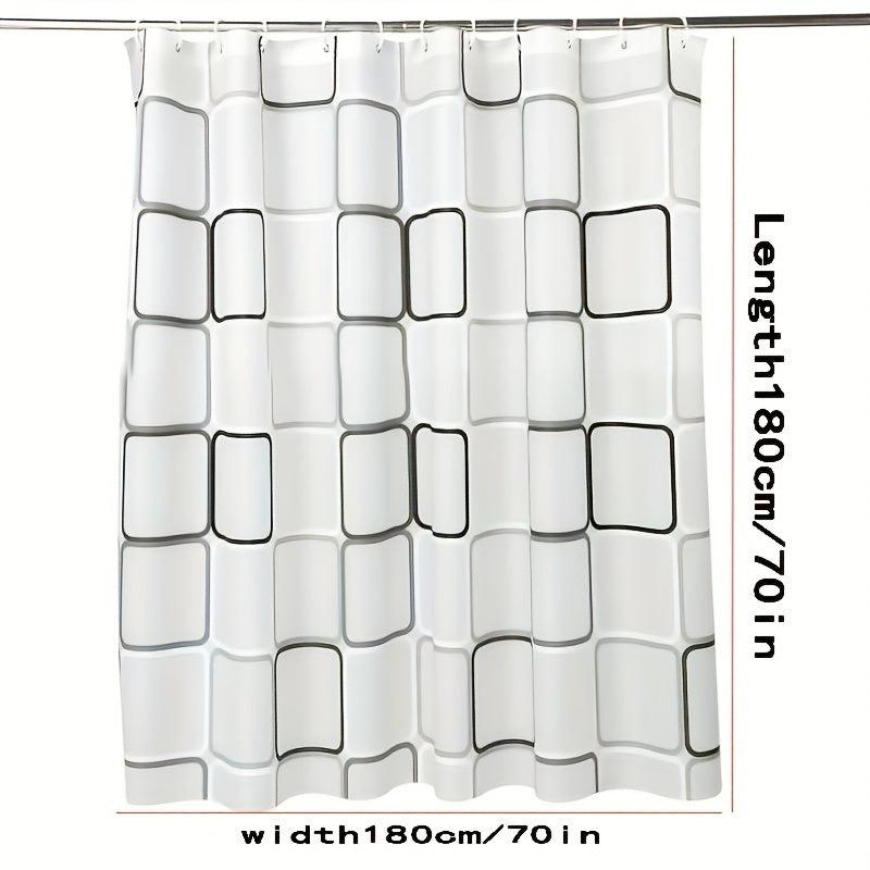 Modern Plaid Shower Curtain with Waterproof Stylish Hooks