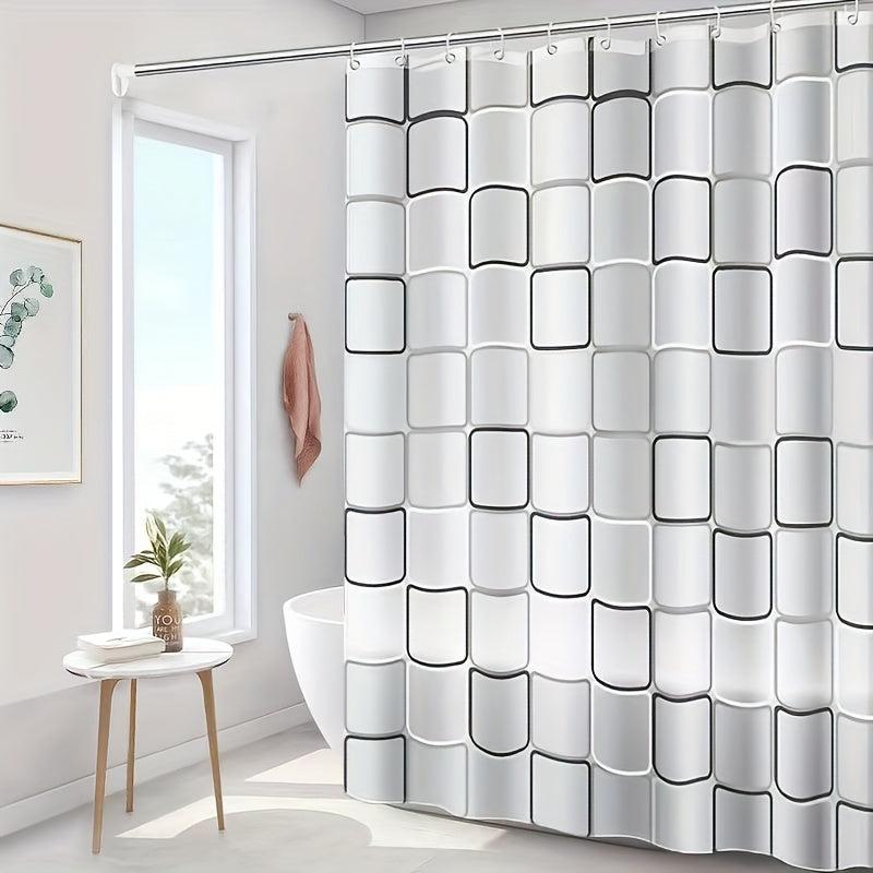 Modern Plaid Shower Curtain with Waterproof Stylish Hooks