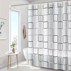 Modern Plaid Shower Curtain with Waterproof Stylish Hooks