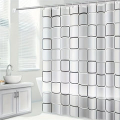 Modern Plaid Shower Curtain with Waterproof Stylish Hooks