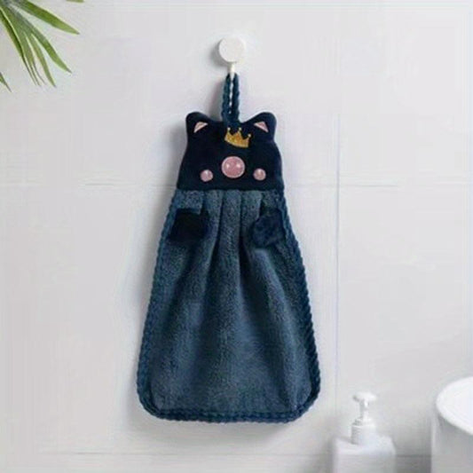 Pig Pattern Hanging Towel Coral Fleece Quick Drying Towel