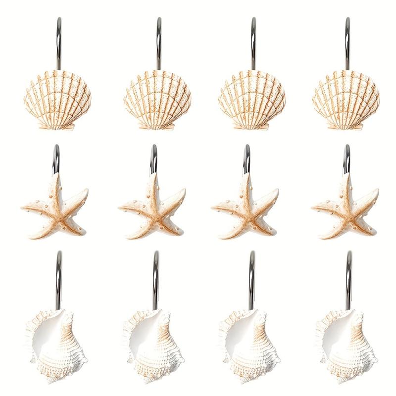 Ocean Shell Shower Curtain Hook 12 Shell Anti-rust Resin Ring Hooks
