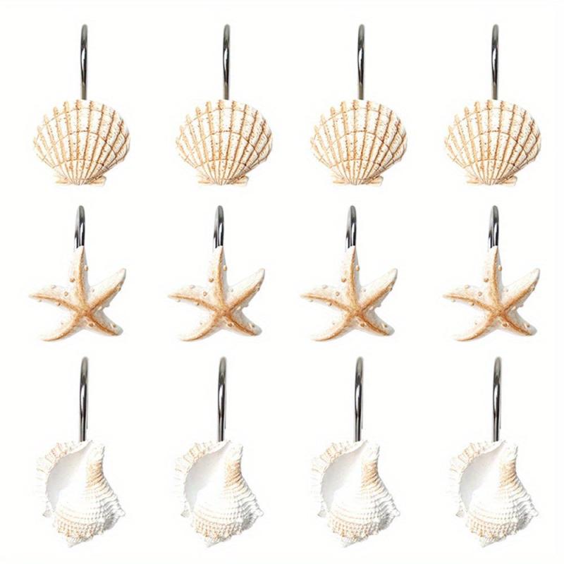 Ocean Shell Shower Curtain Hook 12 Shell Anti-rust Resin Ring Hooks