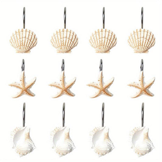 Ocean Shell Shower Curtain Hook 12 Shell Anti-rust Resin Ring Hooks