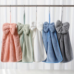 Bowknot Hanging Towel Coral Fleece Quick Drying Fingertip Towel