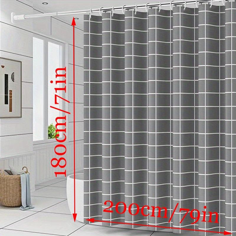 Grey Plaid Shower Curtain Waterproof Mildew Proof Bathroom Decor