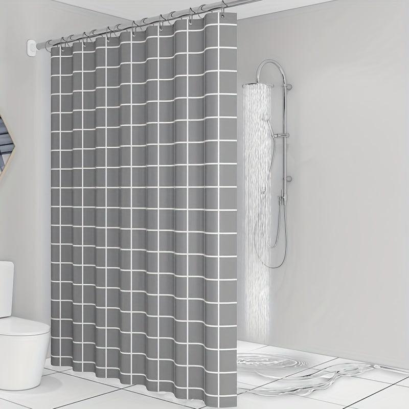 Grey Plaid Shower Curtain Waterproof Mildew Proof Bathroom Decor