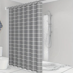 Grey Plaid Shower Curtain Waterproof Mildew Proof Bathroom Decor