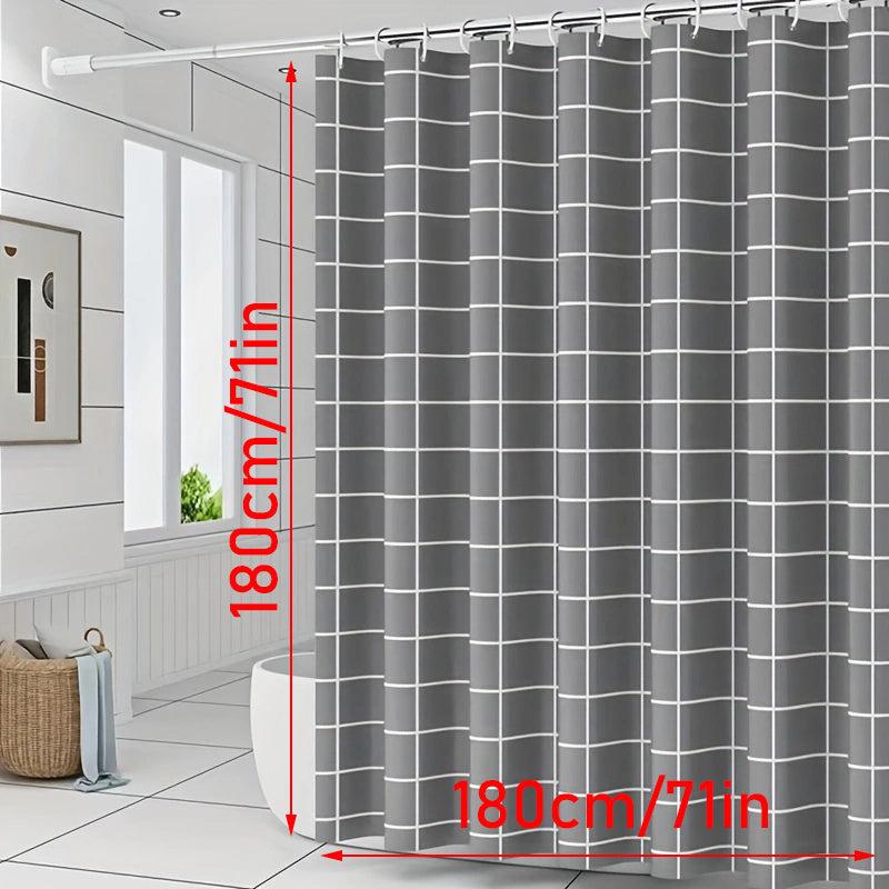 Grey Plaid Shower Curtain Waterproof Mildew Proof Bathroom Decor