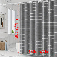 Grey Plaid Shower Curtain Waterproof Mildew Proof Bathroom Decor