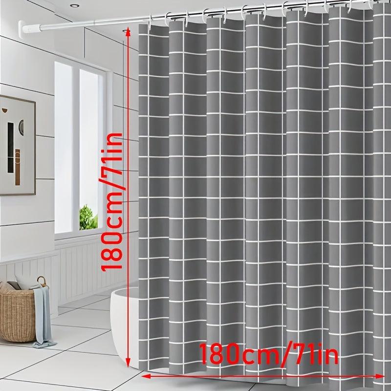Grey Plaid Shower Curtain Waterproof Mildew Proof Bathroom Decor