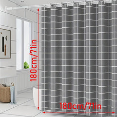 Grey Plaid Shower Curtain Waterproof Mildew Proof Bathroom Decor