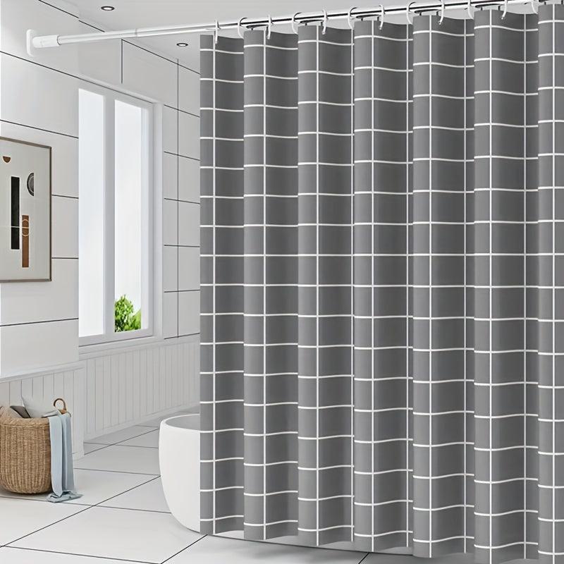 Grey Plaid Shower Curtain Waterproof Mildew Proof Bathroom Decor