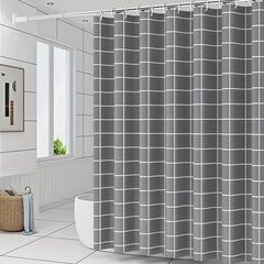 Grey Plaid Shower Curtain Waterproof Mildew Proof Bathroom Decor
