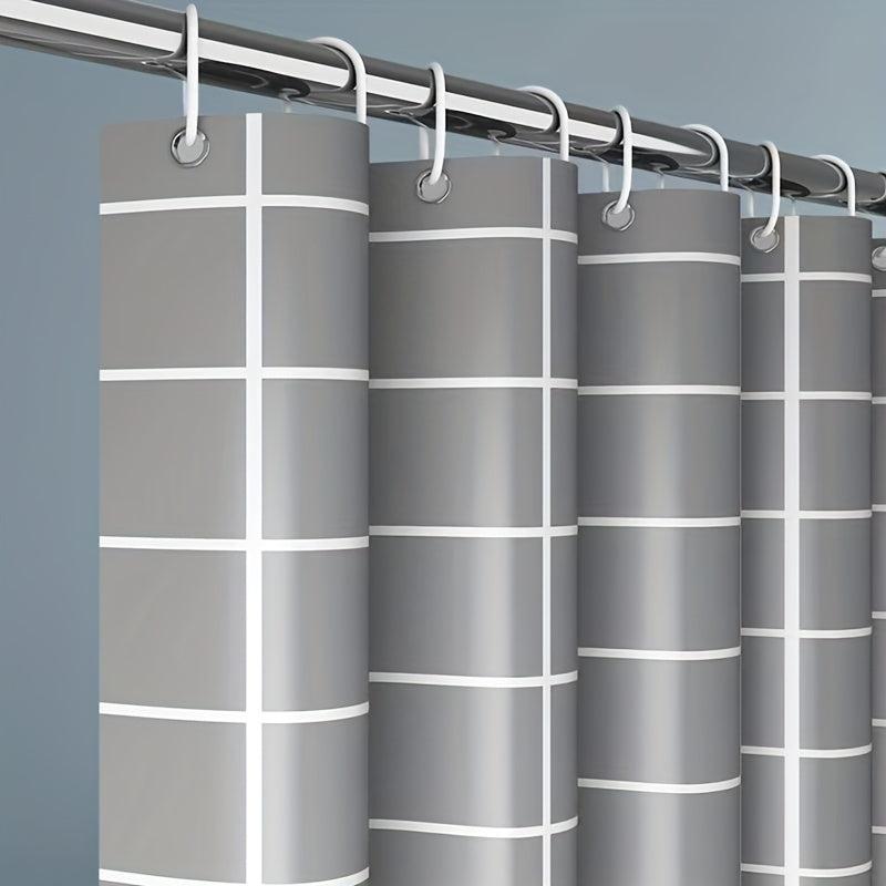 Grey Plaid Shower Curtain Waterproof Mildew Proof Bathroom Decor