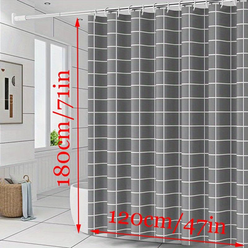 Grey Plaid Shower Curtain Waterproof Mildew Proof Bathroom Decor