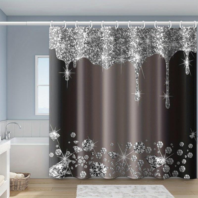 Glitter Shower Curtain & Non-Slip Bathroom Rug Set
