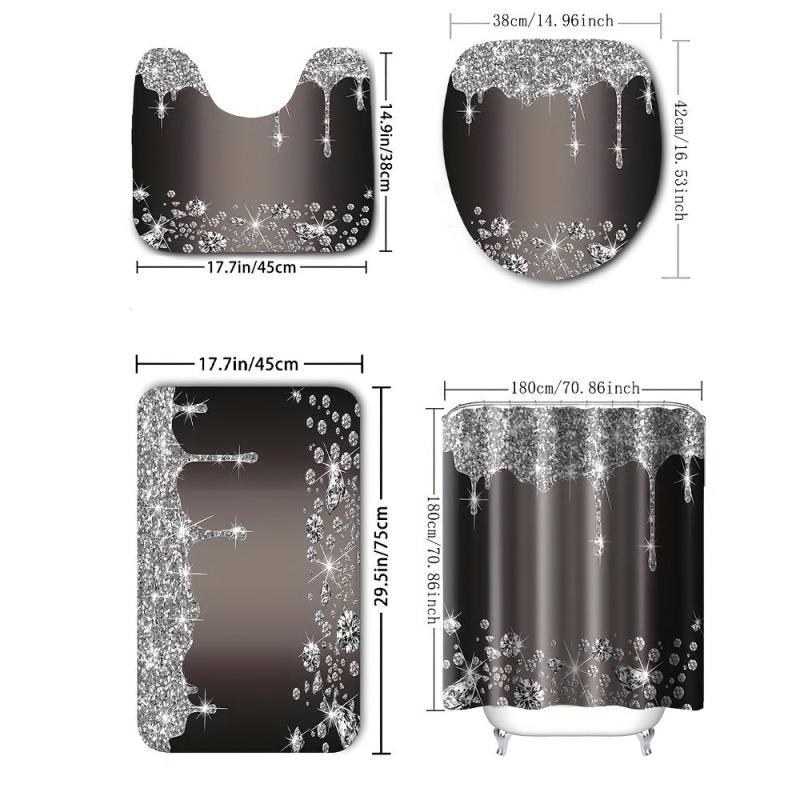 Glitter Shower Curtain & Non-Slip Bathroom Rug Set