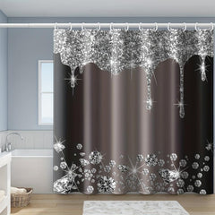 Glitter Shower Curtain & Non-Slip Bathroom Rug Set