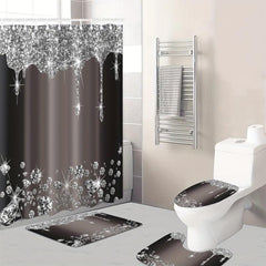 Glitter Shower Curtain & Non-Slip Bathroom Rug Set