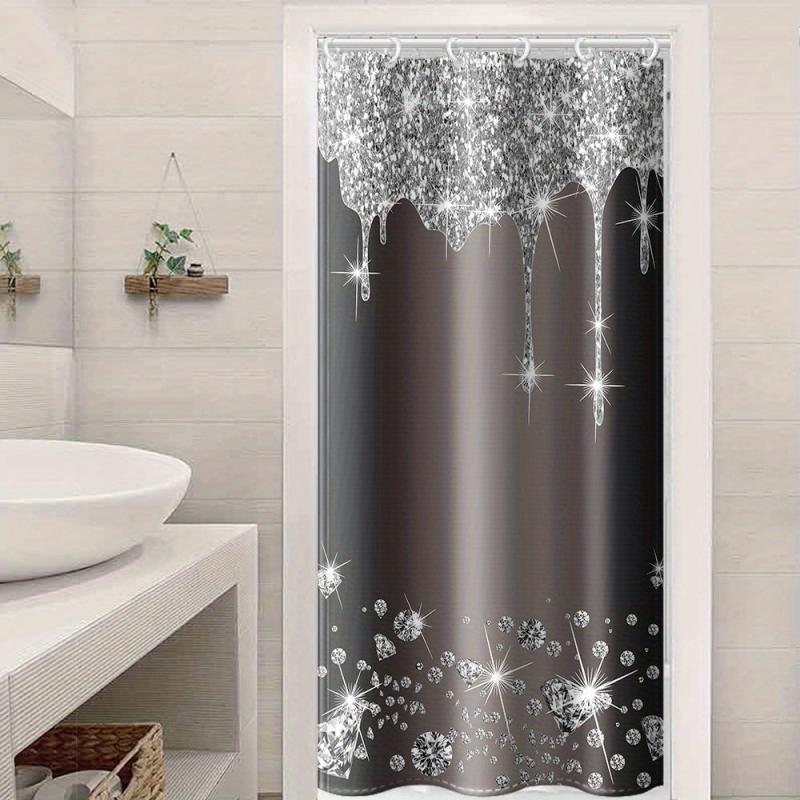 Glitter Shower Curtain & Non-Slip Bathroom Rug Set